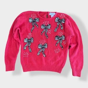 OSC Vibtage 80’s Silk Angora Wool blend beaded Sweater Size M‎